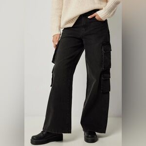 Ardene Black Wide Leg Cargo Jeans
